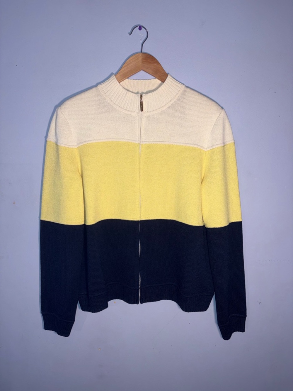 St. John Sport Yellow and Navy Zip-Up Knit Sweater